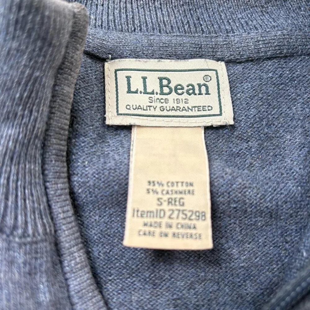 L.L. Bean Cashmere Blend 1/4 Zip Mock Neck Pullover Sweater Blue Gray Size Small